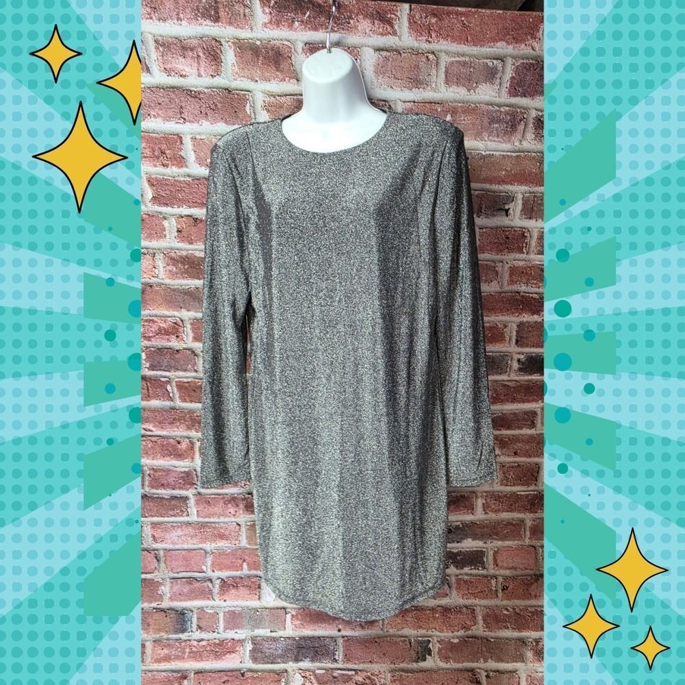 Women's BAR lll Long Sleeves Shimmering Metallic Mini Dress XL